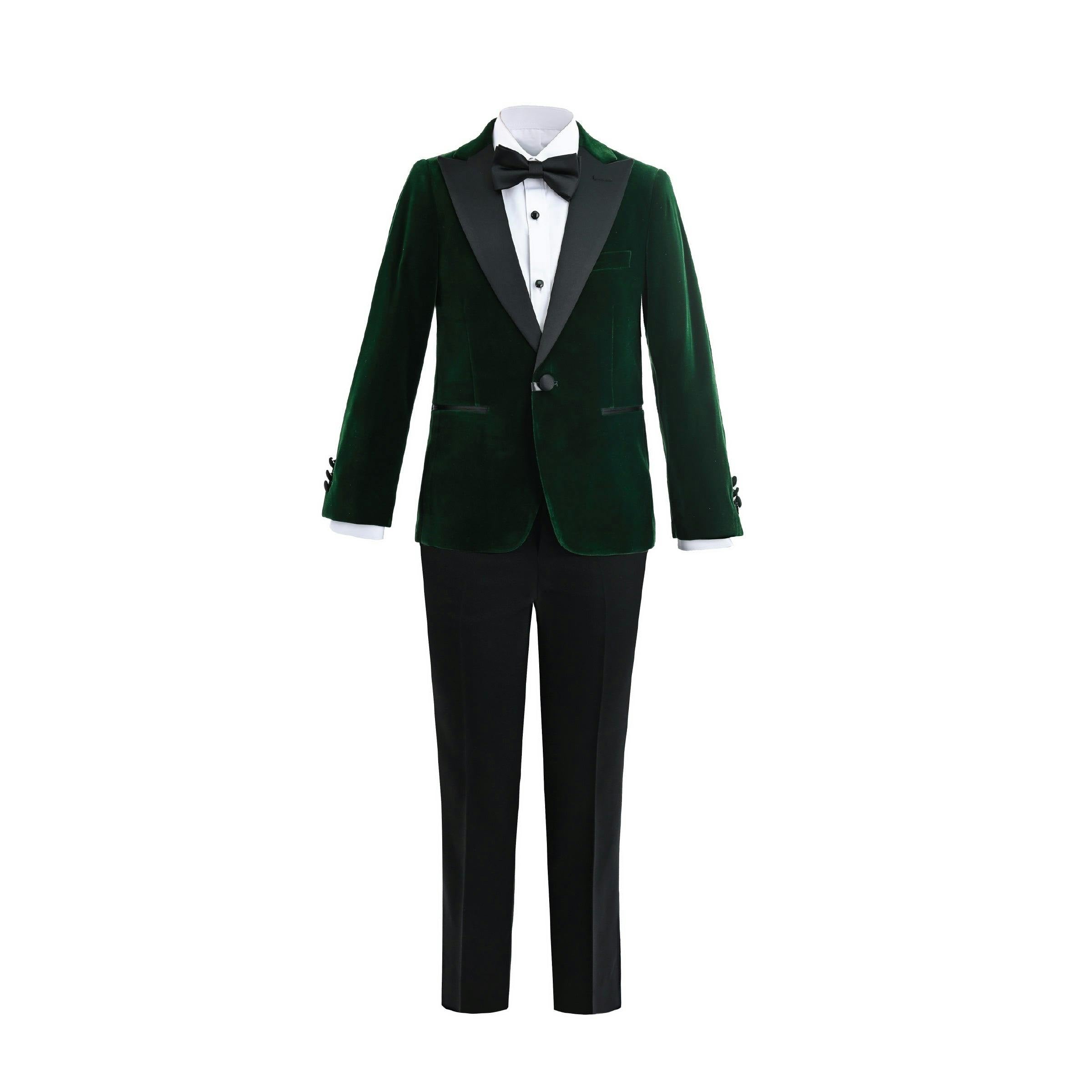 Green Velvet Suit with Black Accents