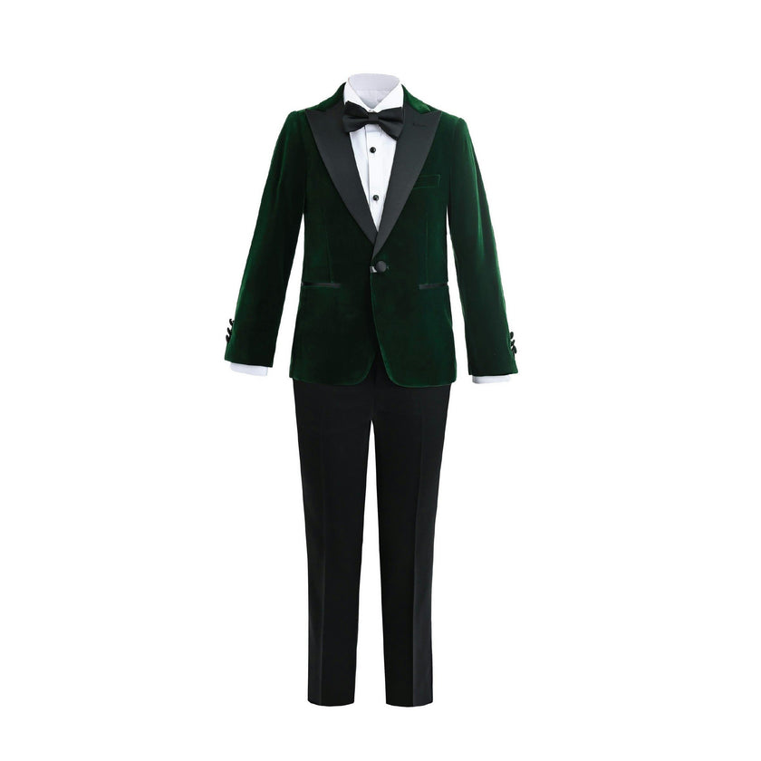 Green Velvet Suit with Black Accents