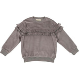 Velour Crew Neck Ruffle Chest Long Sleeve Sweatshirt