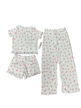 Girls Printed Lounge 3 Pc Short Sleeve Top Pants and Shorts Set