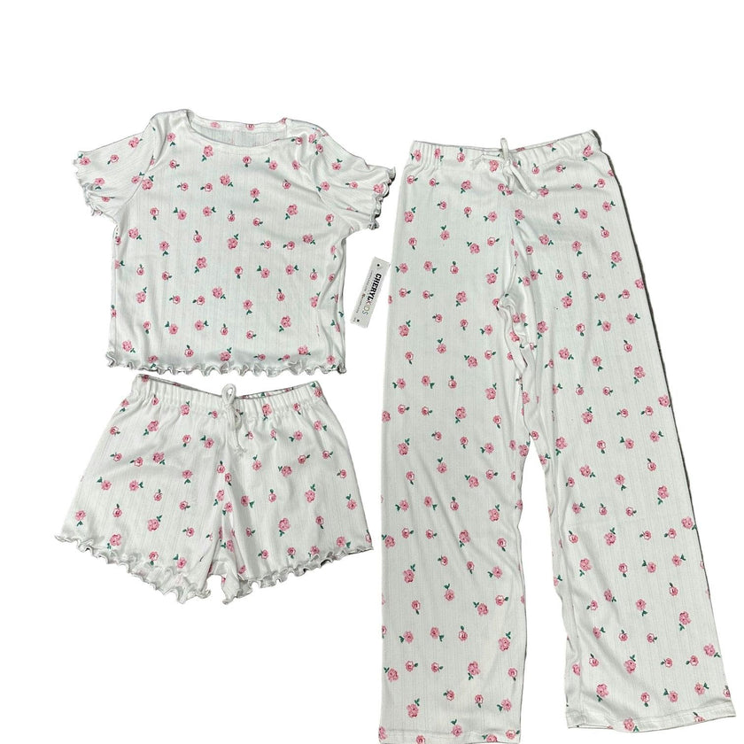 Girls Printed Lounge 3 Pc Short Sleeve Top Pants and Shorts Set