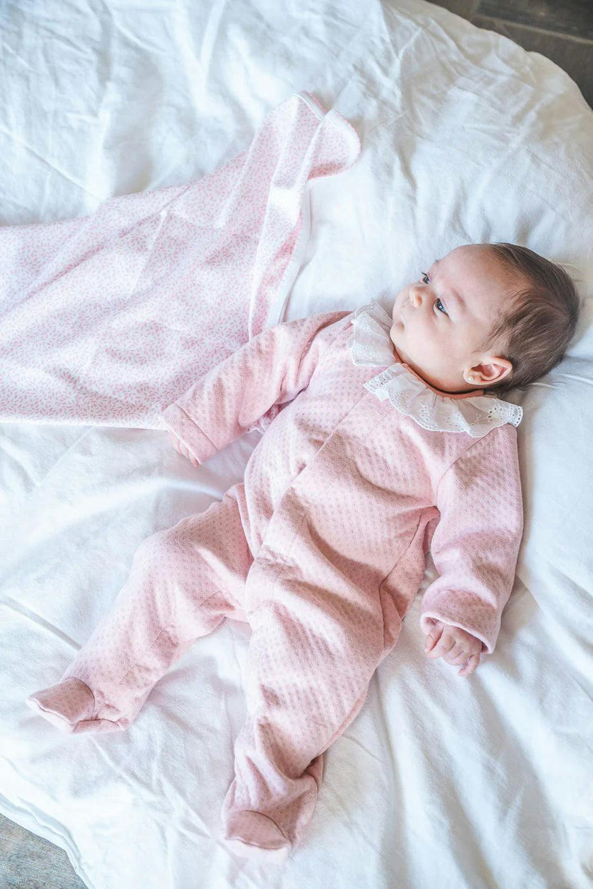 Pink Collar Quilted Pima Cotton Baby One-Piece Pajamas