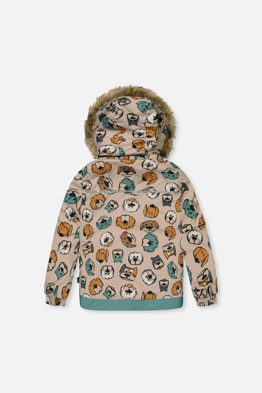 Two Piece Discover Snowsuit Beige Printed with Dogs