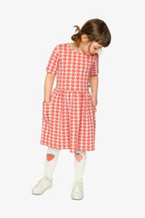 Short Sleeve Dress With Pockets Pink And White Houndstooth