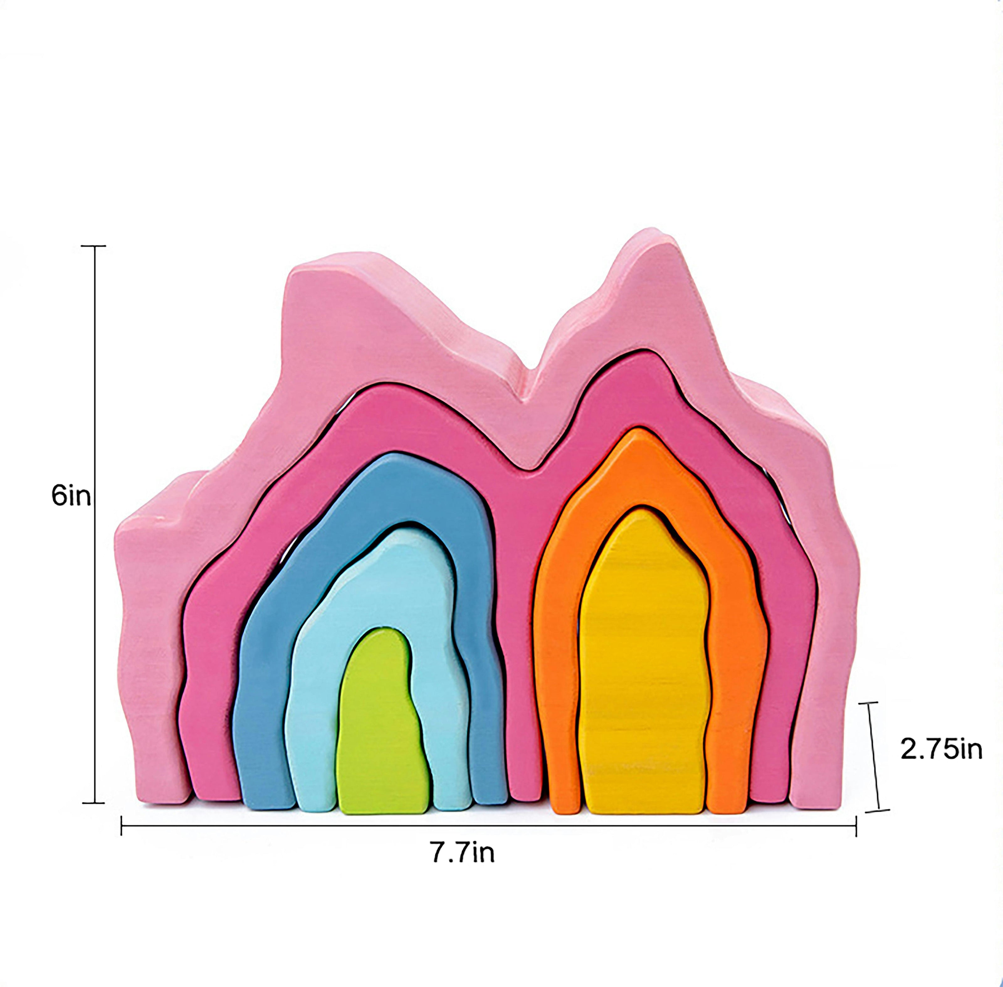 Wooden Mountain Rainbow Stacker | Montessori Stacking Blocks for Toddlers