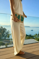 Monstera Straw Pouch Wristlet Bag