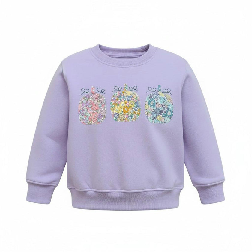 Liberty of London children's pumpkins design purple jumper