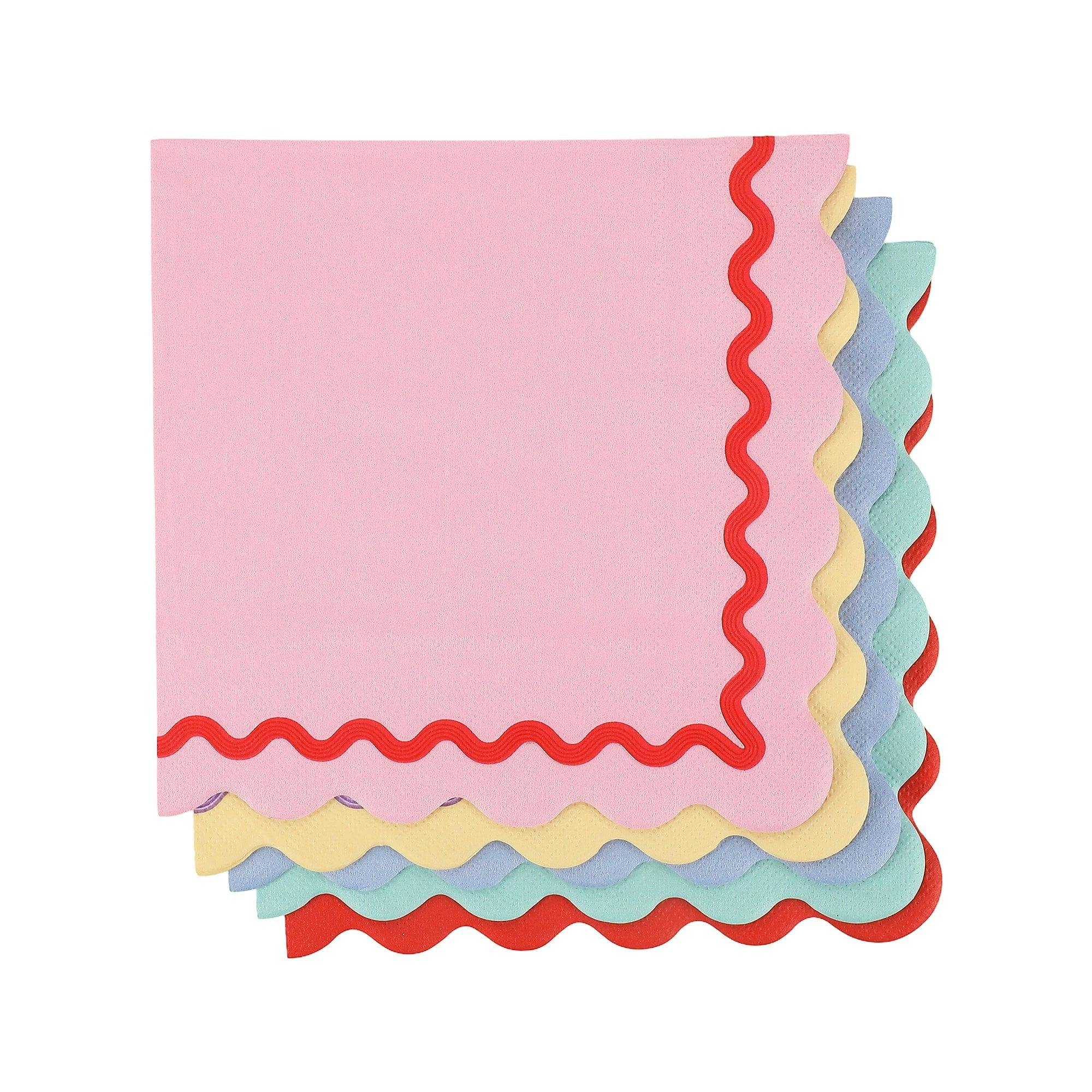 Packed Party Rainbow Ric Rac Assorted Lunch Napkins 20ct - Multicolor Ric Rac Detail 3-Ply Napkins in 5 Bold Color Combinations