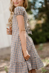 Teen Connie Short Sleeve Dress in Chestnut Gingham