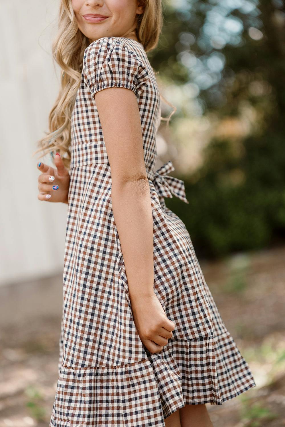 Teen Connie Short Sleeve Dress in Chestnut Gingham