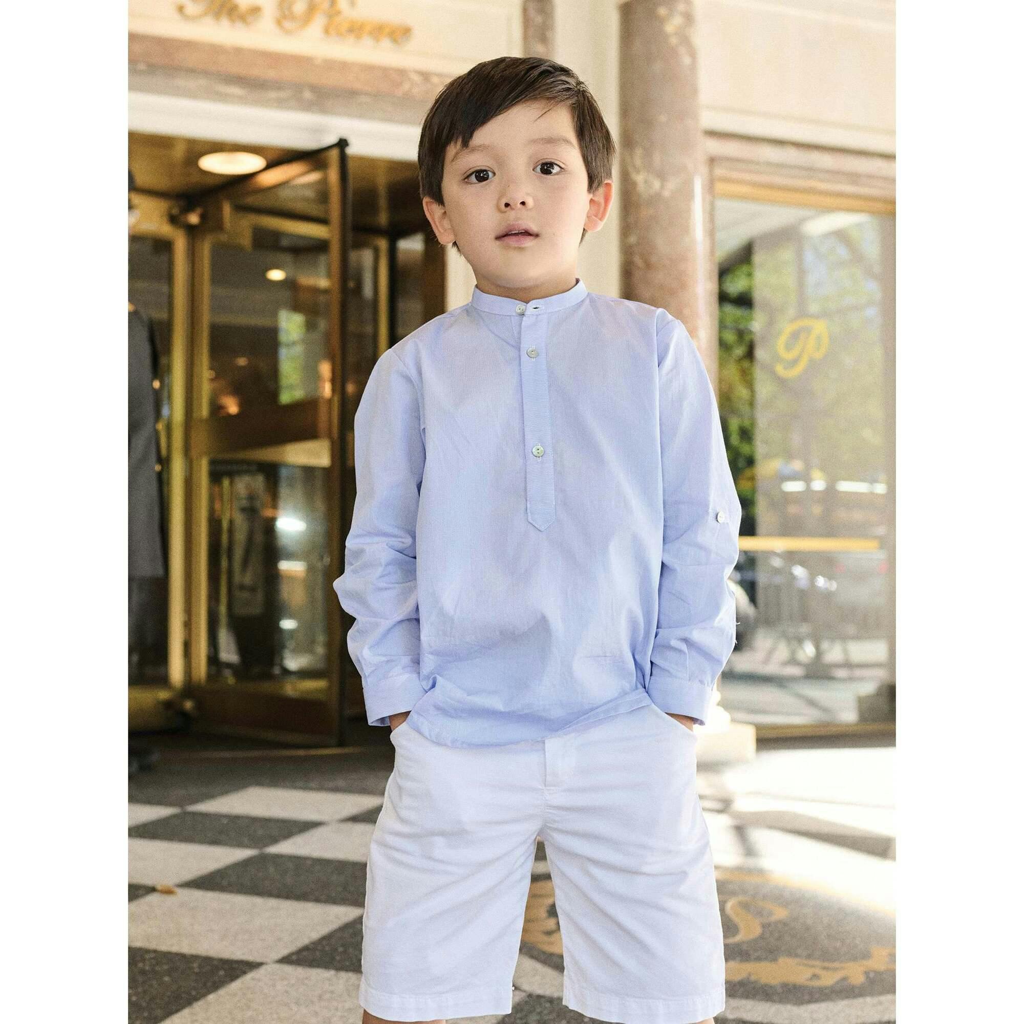 Nicky Hilton x La Coqueta Blue Stripe Nicholai Long Sleeve Boy Shirt