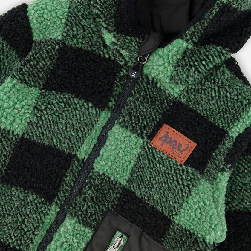Reversible Mid-Season Sherpa Jacket Teal Plaid