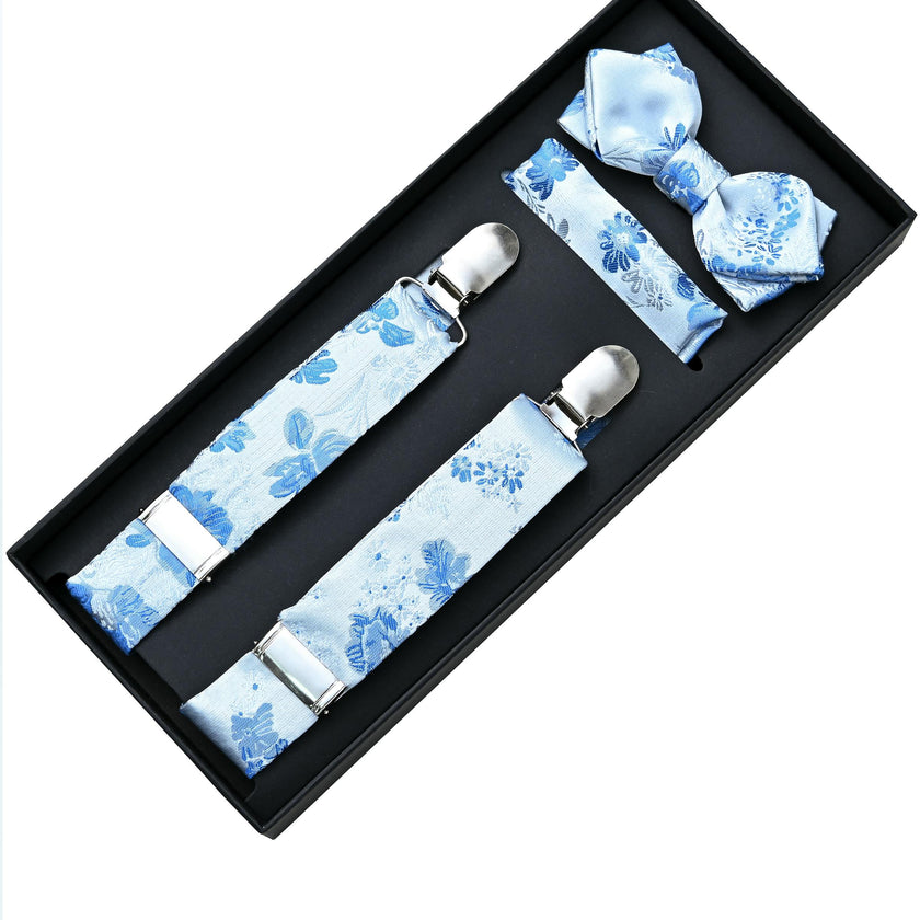 Blue Floral Pattern Suspenders Set