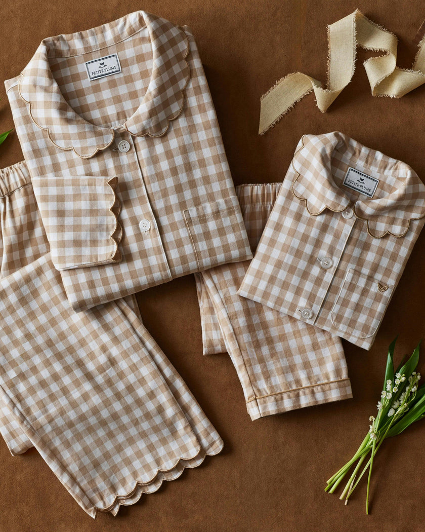 Women's Twill Colette Pajama Set in Camel Gingham