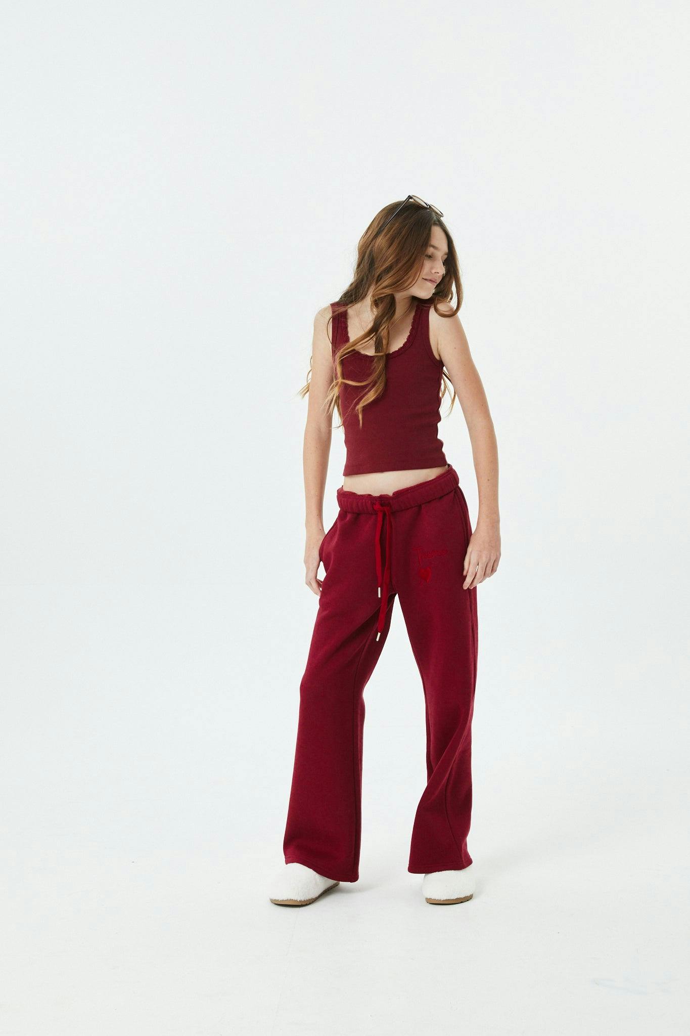 Cami Merlot French Terry Wide Leg Jogger - Ace