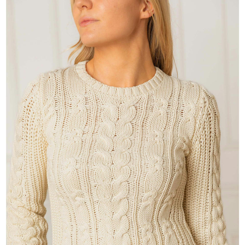Organic Peasant Sleeve Cable Sweater, White