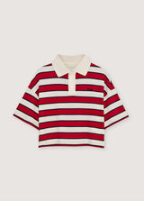 Acacia Woman Polo Tulip Red & Midnight Stripes
