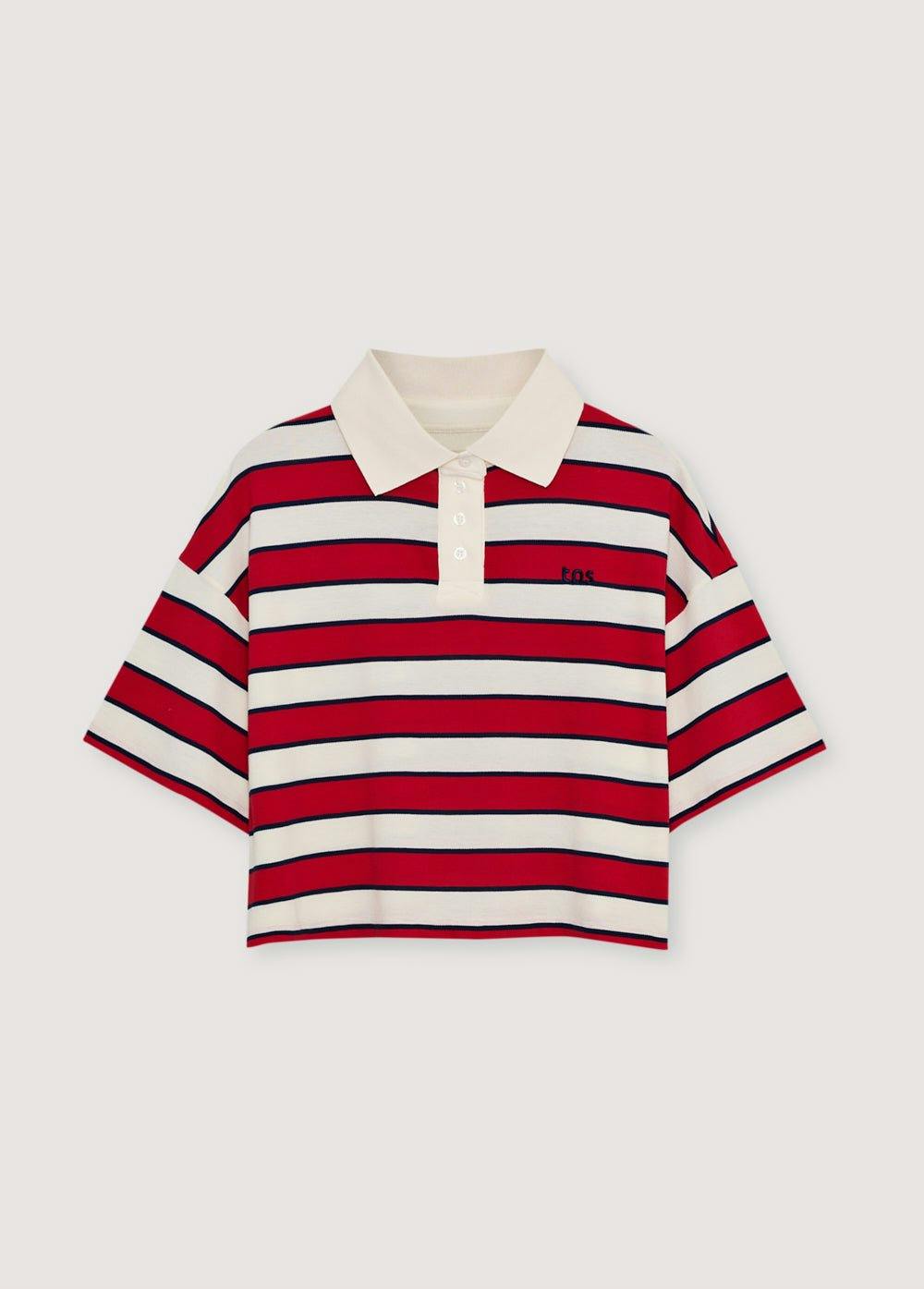 Acacia Woman Polo Tulip Red & Midnight Stripes