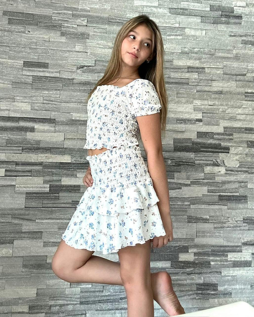 Girls Smock Eyelet 2 Piece Skirt Set