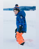 Two Piece Play Snowsuit Navy Blue and Orange with Orange Pants