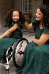 Mini Hattie Dress in Green Flocked Dot Tulle