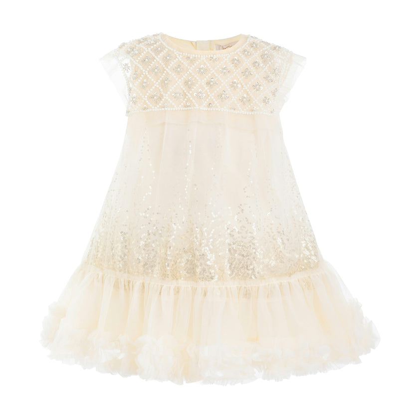 Beige Renoria Lace Sparkle Dress