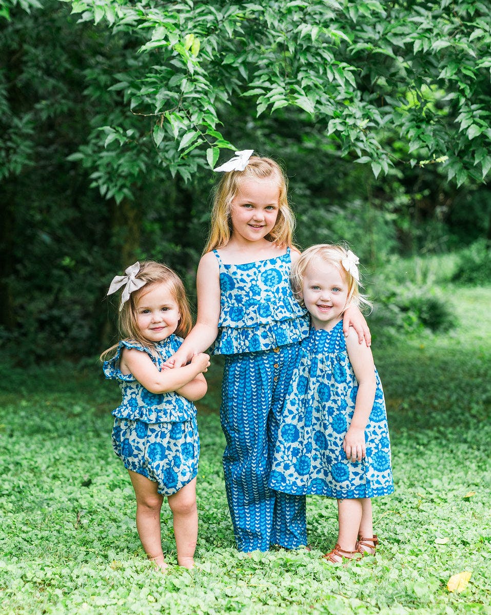 Indigo Floral Print Top and Pant Set — Cotton Girls Co-Ord | 0-13 Years