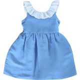 Blue Linen Lace Collar Dress
