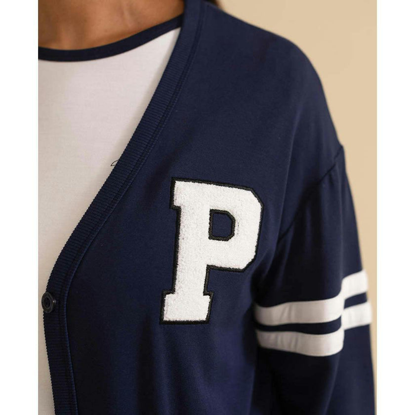 Varsity Navy Women's French Terry Varsity Cardigan