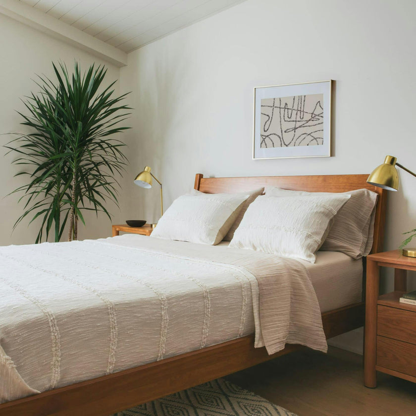 White Fringe Bedspread & Sham Set, Beige