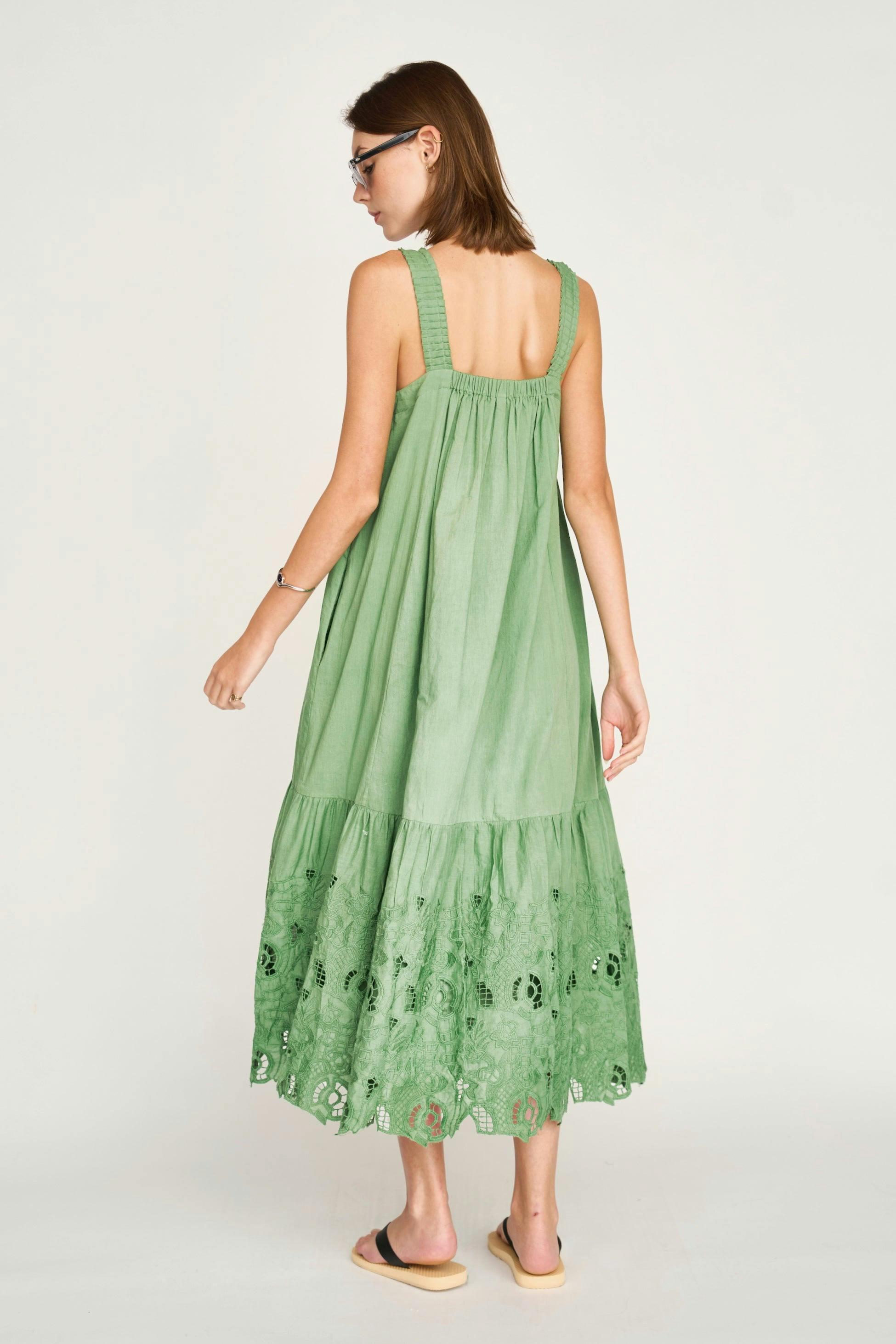 Monaco Dress in Mint Embroidered Deco (Starts Shipping April 10th)