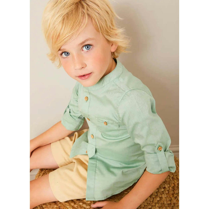 Plain Mao Collar Long Sleeve Shirt in Green (12mths-10yrs)