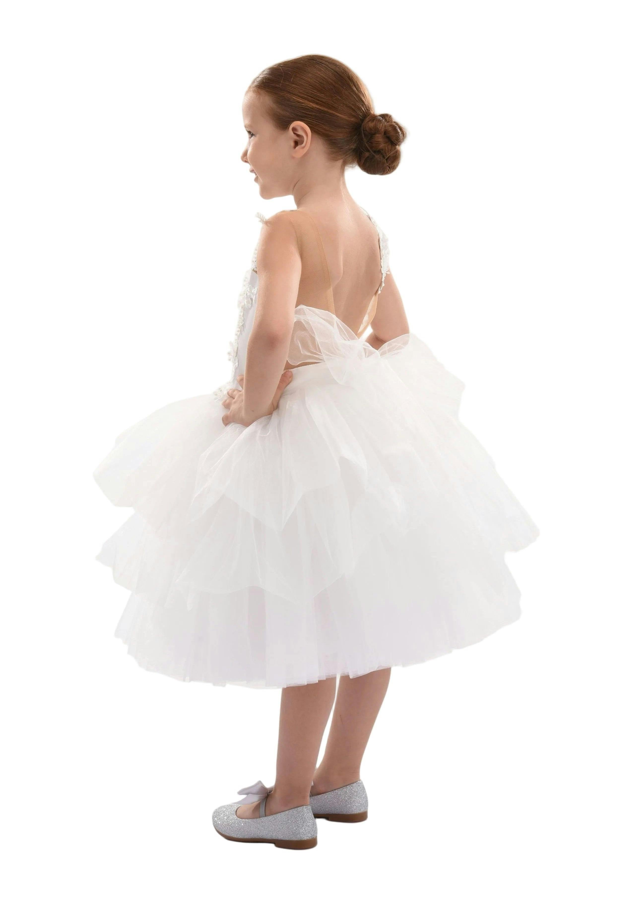 White Carnelian Floral Embroidered Tulle Dress