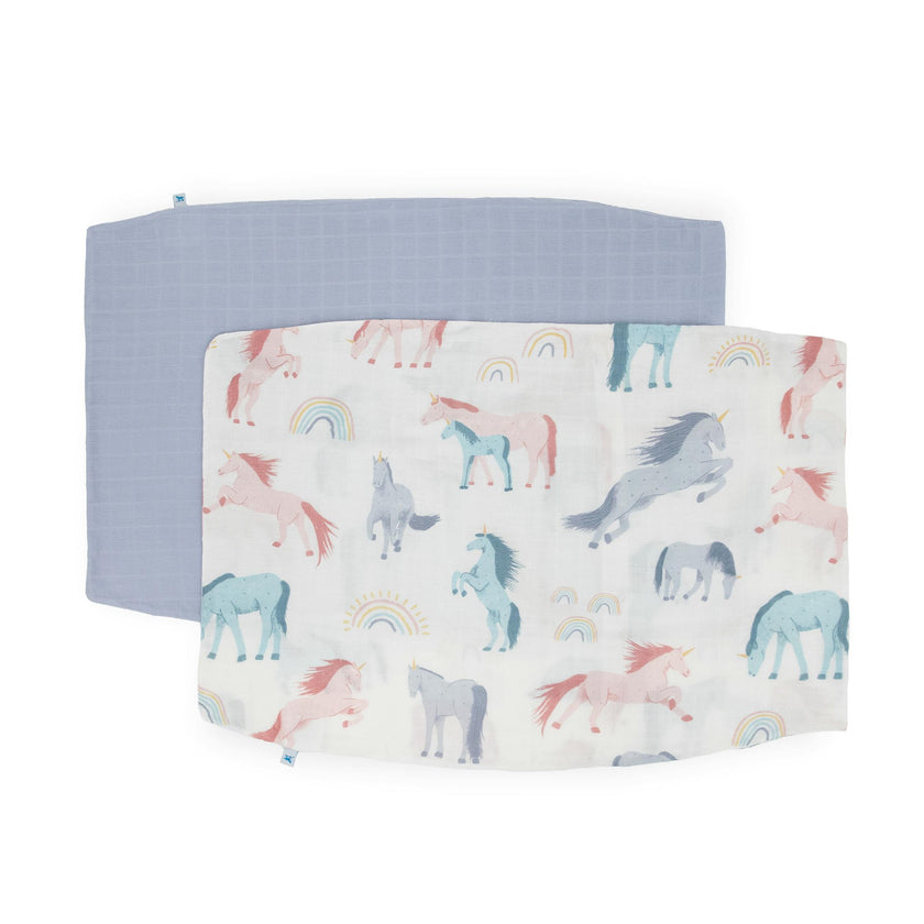 Cotton Muslin Pillowcase 2 Pack - Unicorns