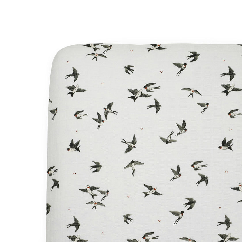 Organic Cotton Muslin Crib Sheet - Swallows