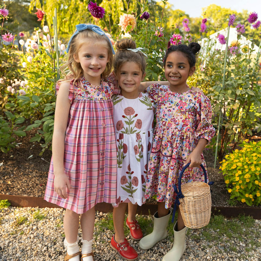 Girls Maribelle Dress - Burgundy Sketched Floral
