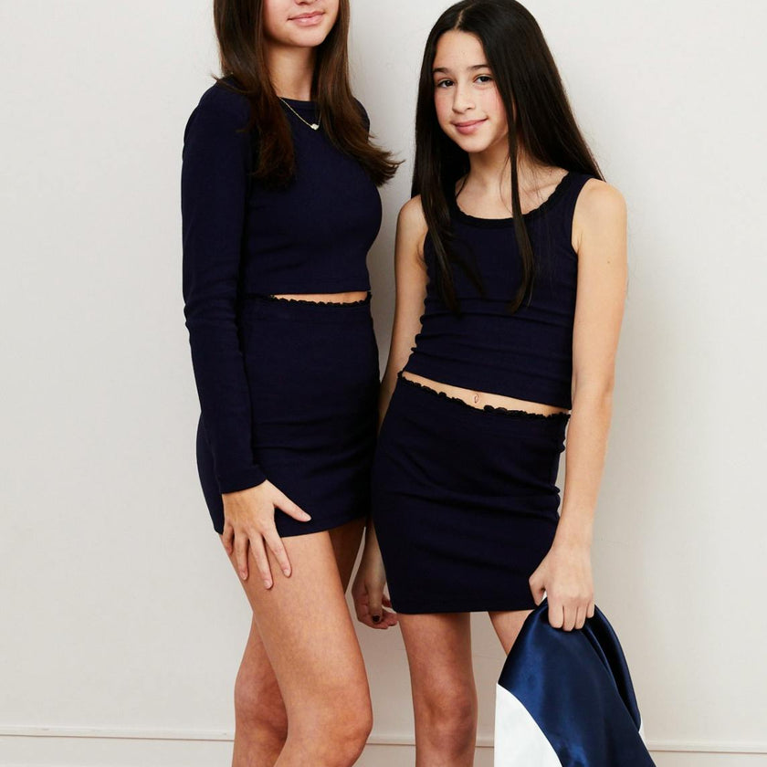 Sloane Navy Long Sleeve Heart Cut Out Ribbed Top