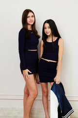 Sloane Navy Long Sleeve Heart Cut Out Ribbed Top