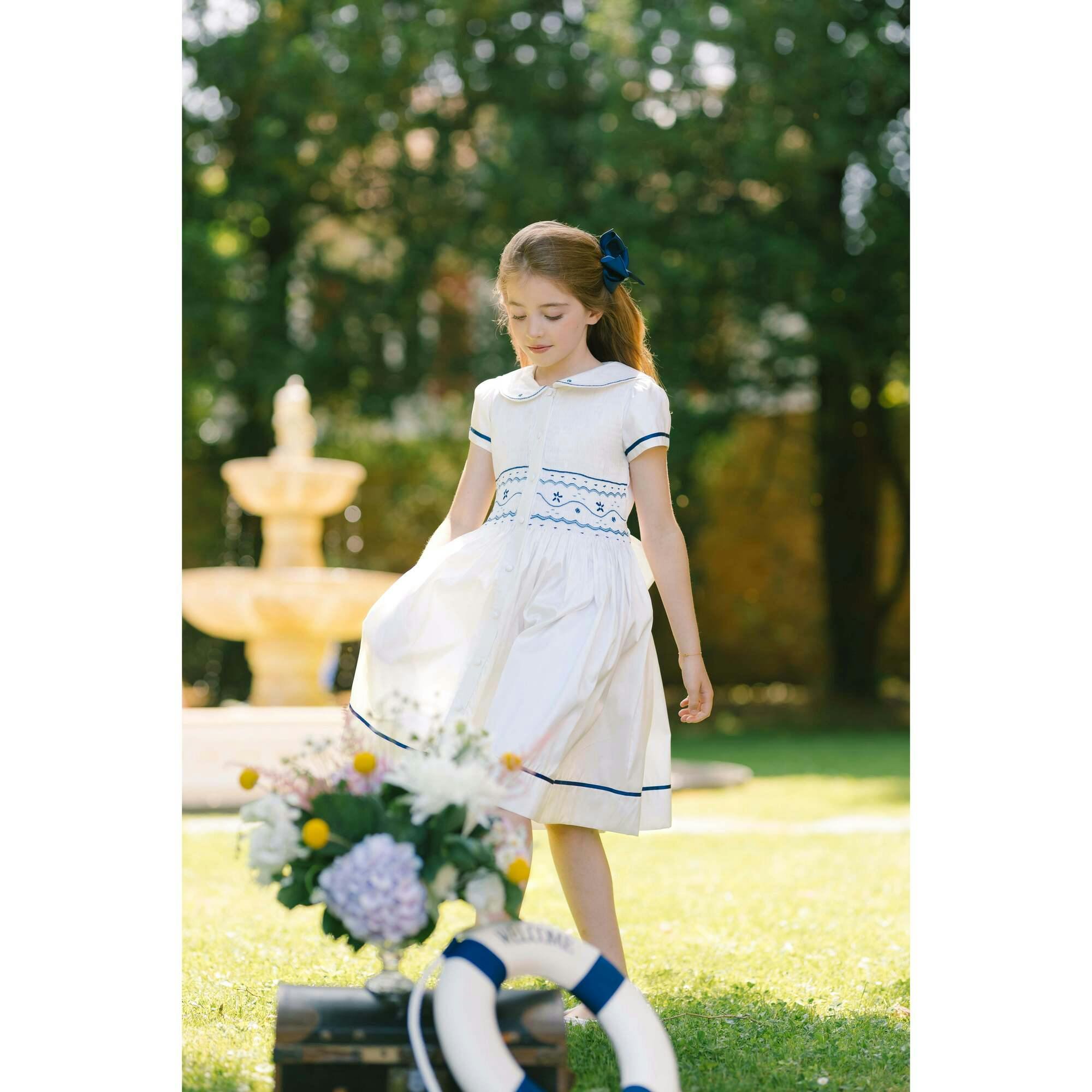Riviera White Short Sleeve Smocked Dress