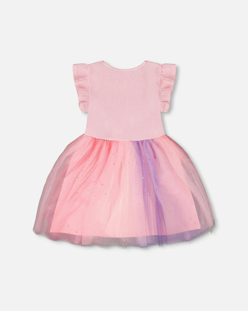 Bi-Material Mesh Dress Pale Pink