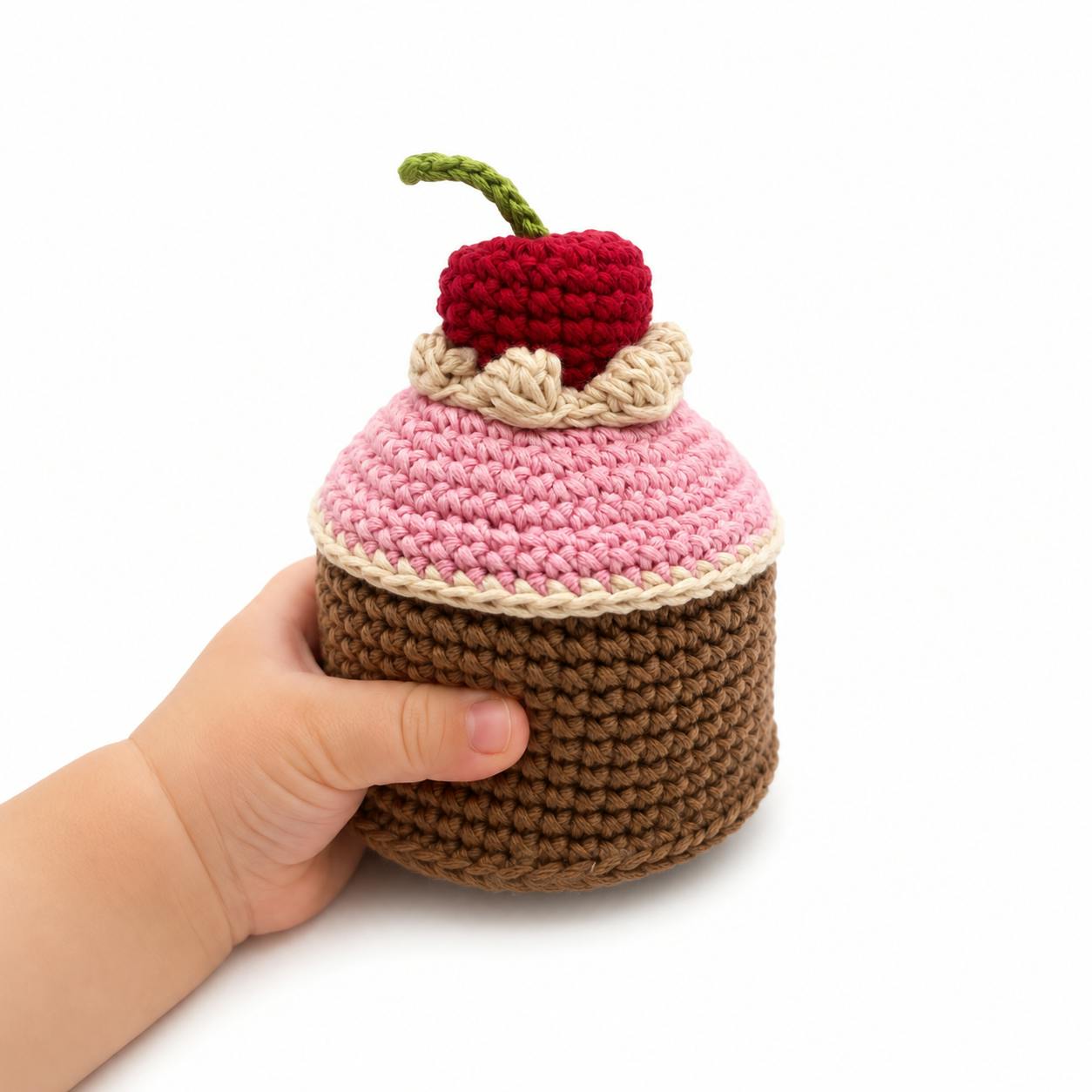 Cherry cake 100% organic cotton rattle