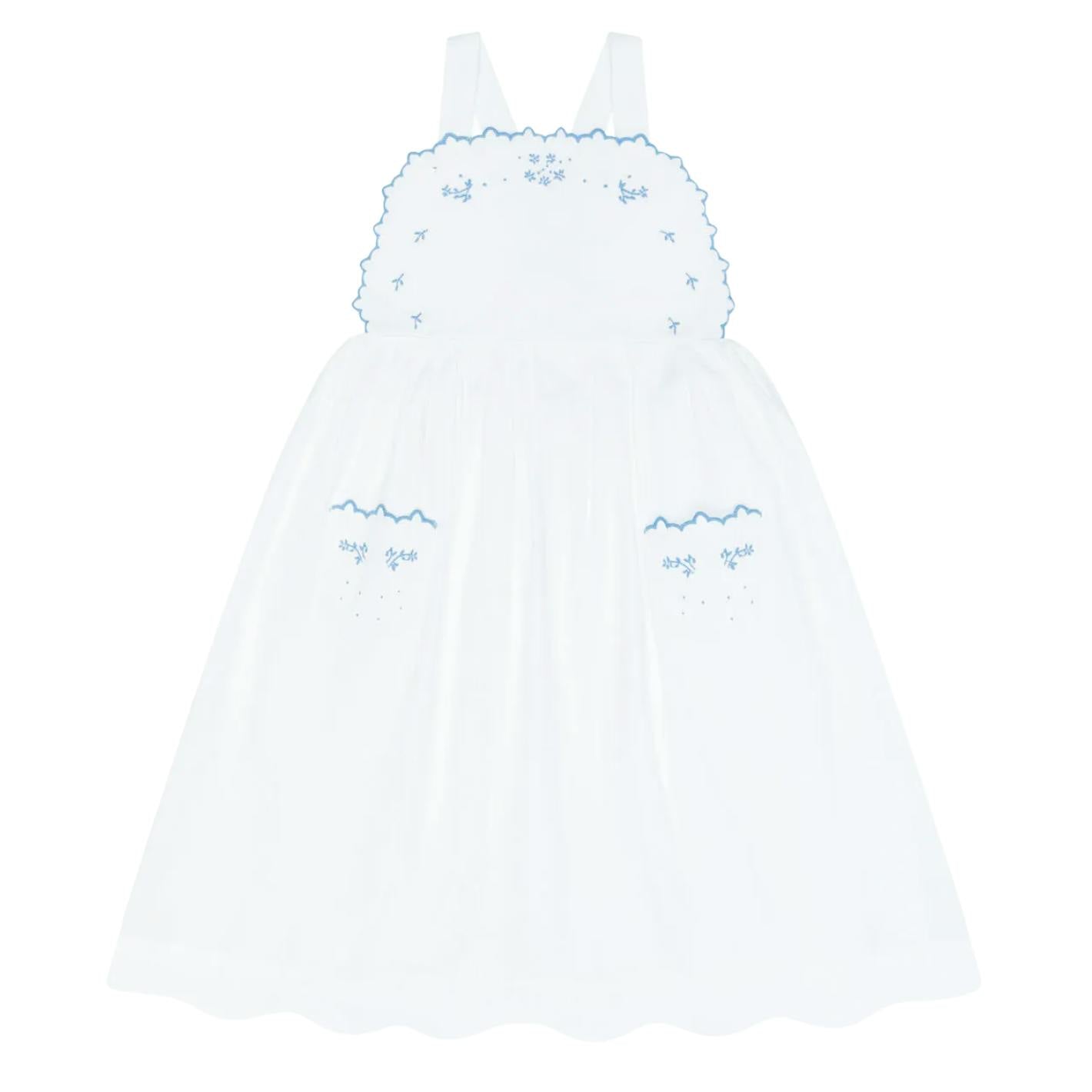 girls shell white cross back pinafore dress