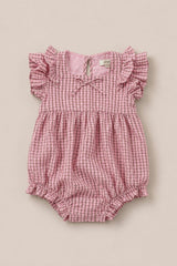 Baby Ana Romper in Pink & Brown Gingham