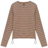 Ribbed Striped V Neck Tee With Bungee Rope