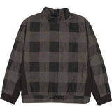 Corduroy Plaid Mao Collar Long Sleeve Toggle Top
