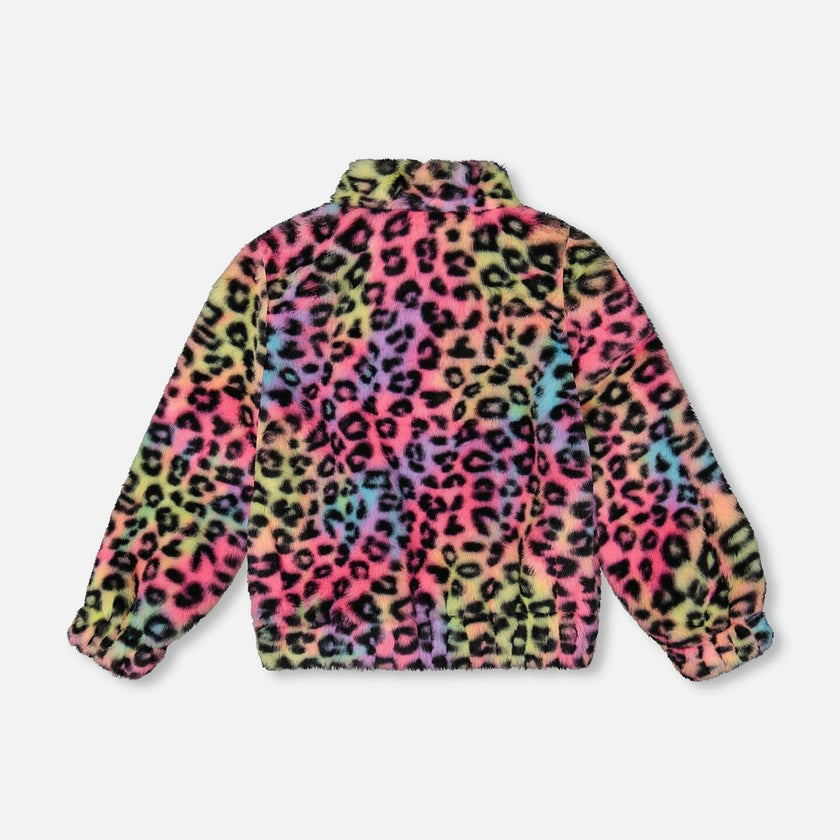 Faux Fur Zipped Jacket Multicolor Leopard