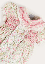 Alice Floral Double Breasted Hand Smocked Romper in Pink (6mths-2yrs)
