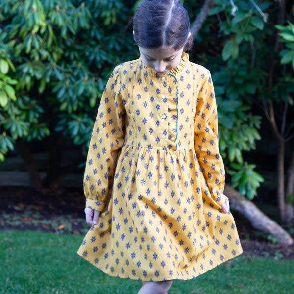 Girls All-Over Print Front Ruffle Long Sleeve Dress