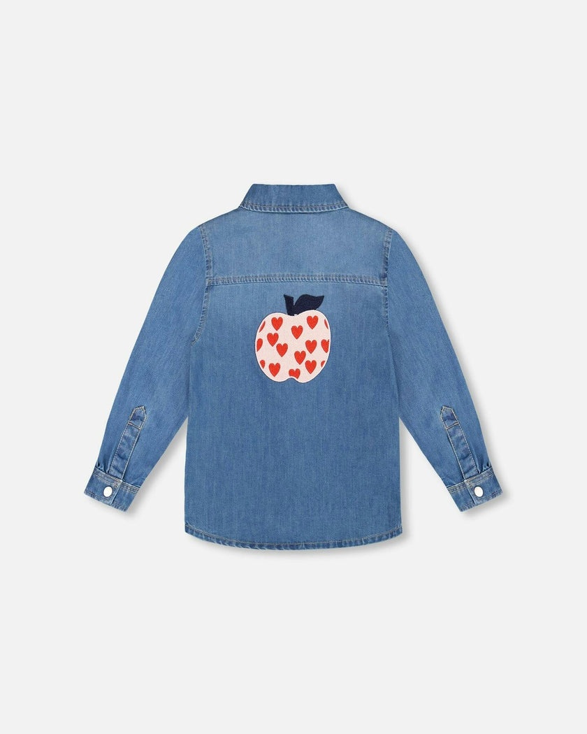 Denim Shirt Light Blue with Patch Pockets and Apple Patch