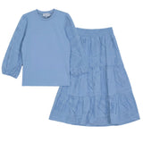 Embroidered Sleeve Top and Tiered Skirt Set